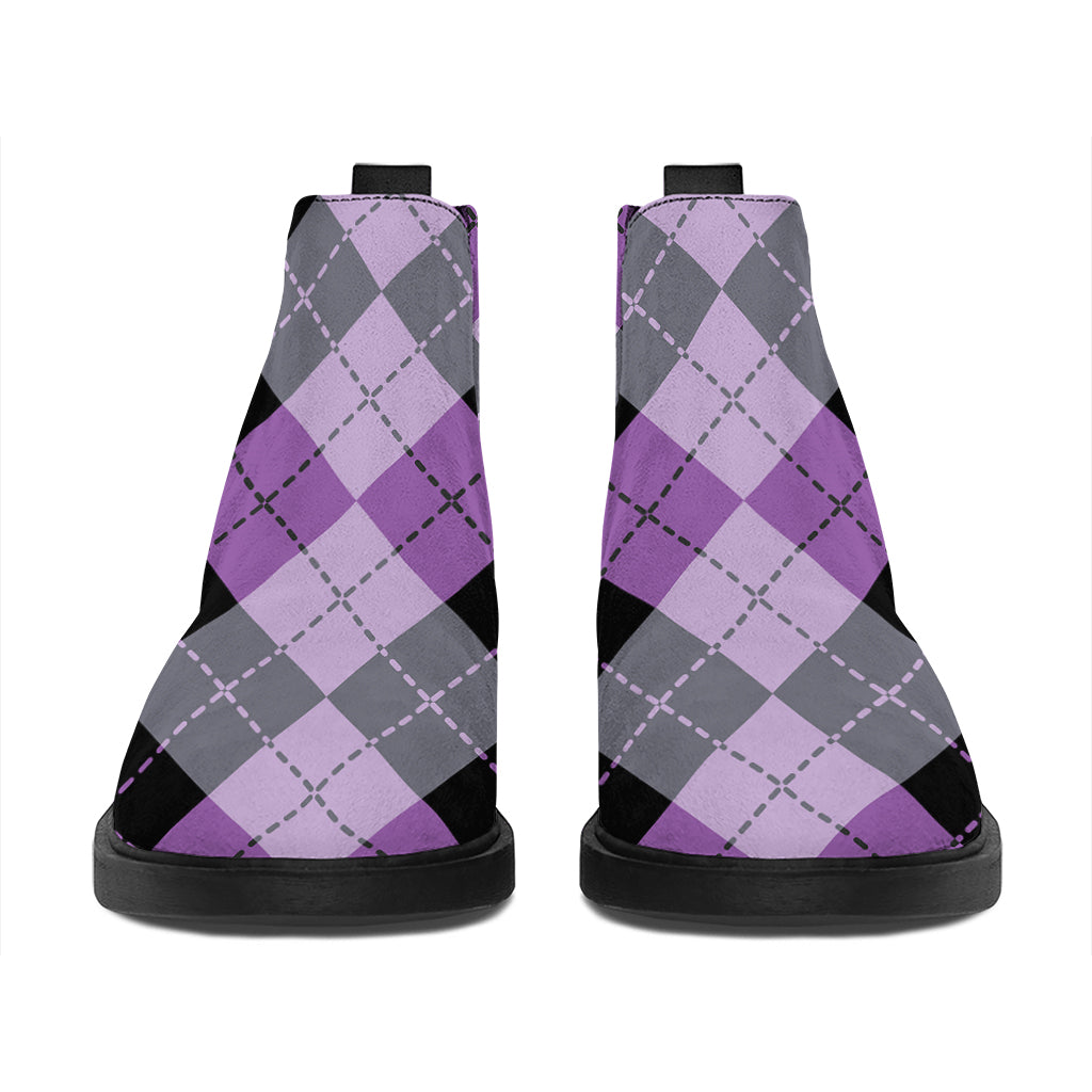 Black Grey And Violet Argyle Print Flat Ankle Boots