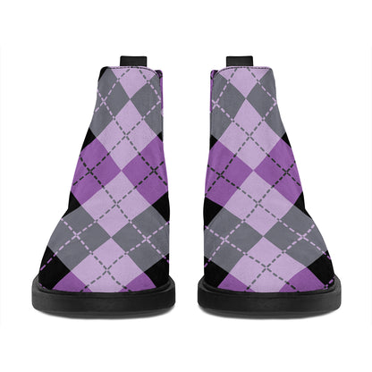 Black Grey And Violet Argyle Print Flat Ankle Boots