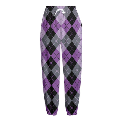 Black Grey And Violet Argyle Print Fleece Lined Knit Pants
