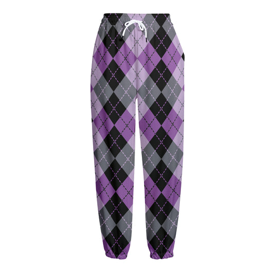 Black Grey And Violet Argyle Print Fleece Lined Knit Pants