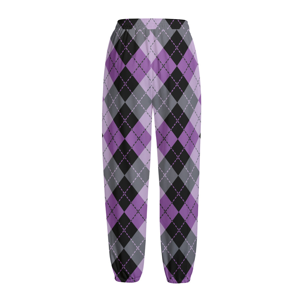 Black Grey And Violet Argyle Print Fleece Lined Knit Pants