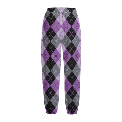 Black Grey And Violet Argyle Print Fleece Lined Knit Pants