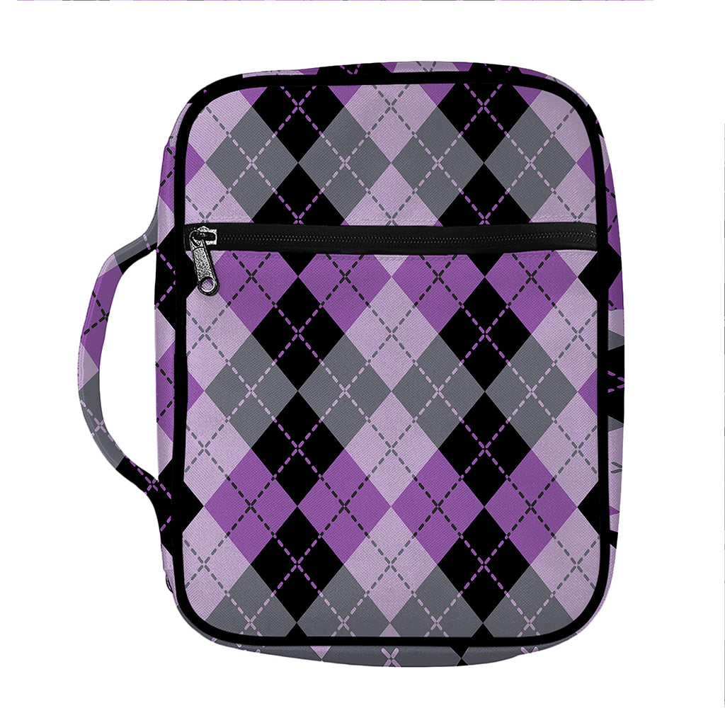 Black Grey And Violet Argyle Print Front Pocket Bible Bag