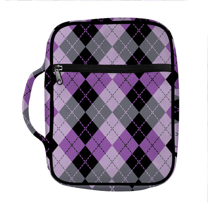 Black Grey And Violet Argyle Print Front Pocket Bible Bag