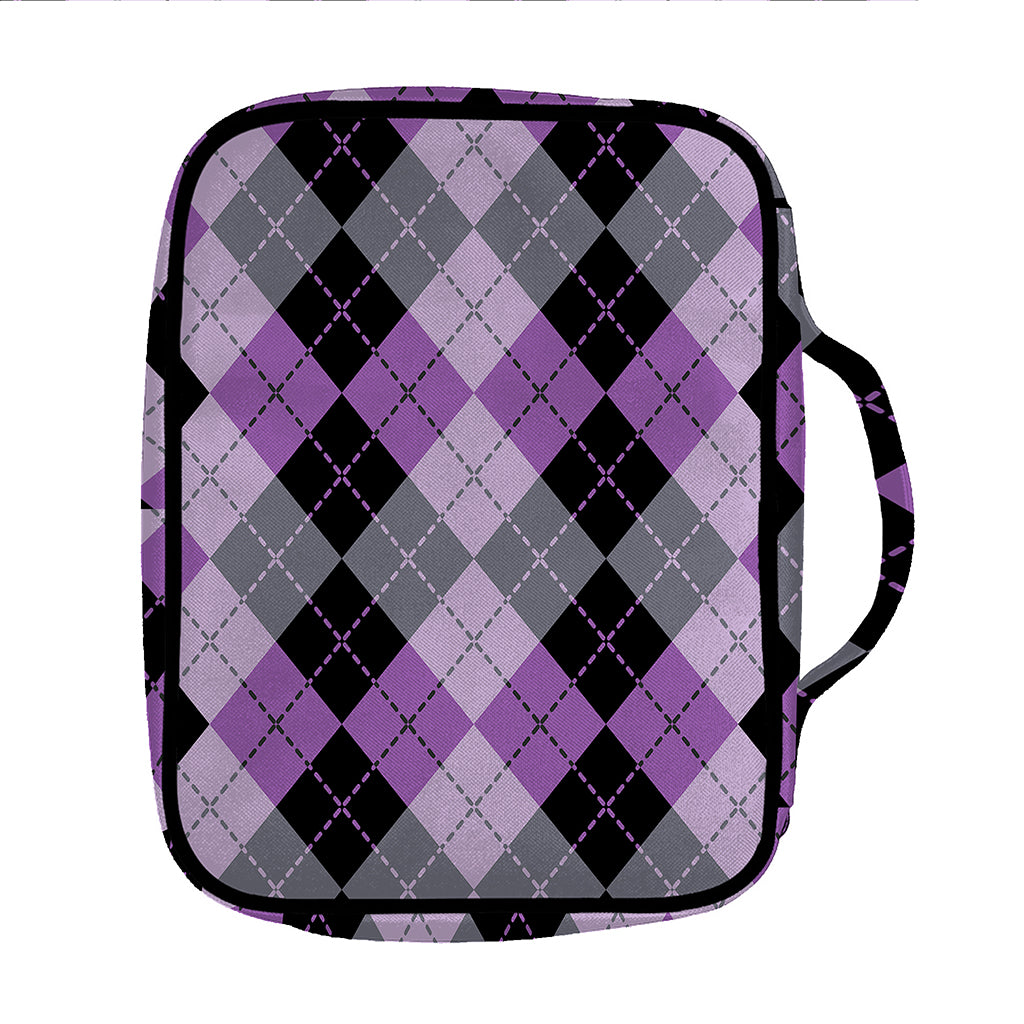 Black Grey And Violet Argyle Print Front Pocket Bible Bag