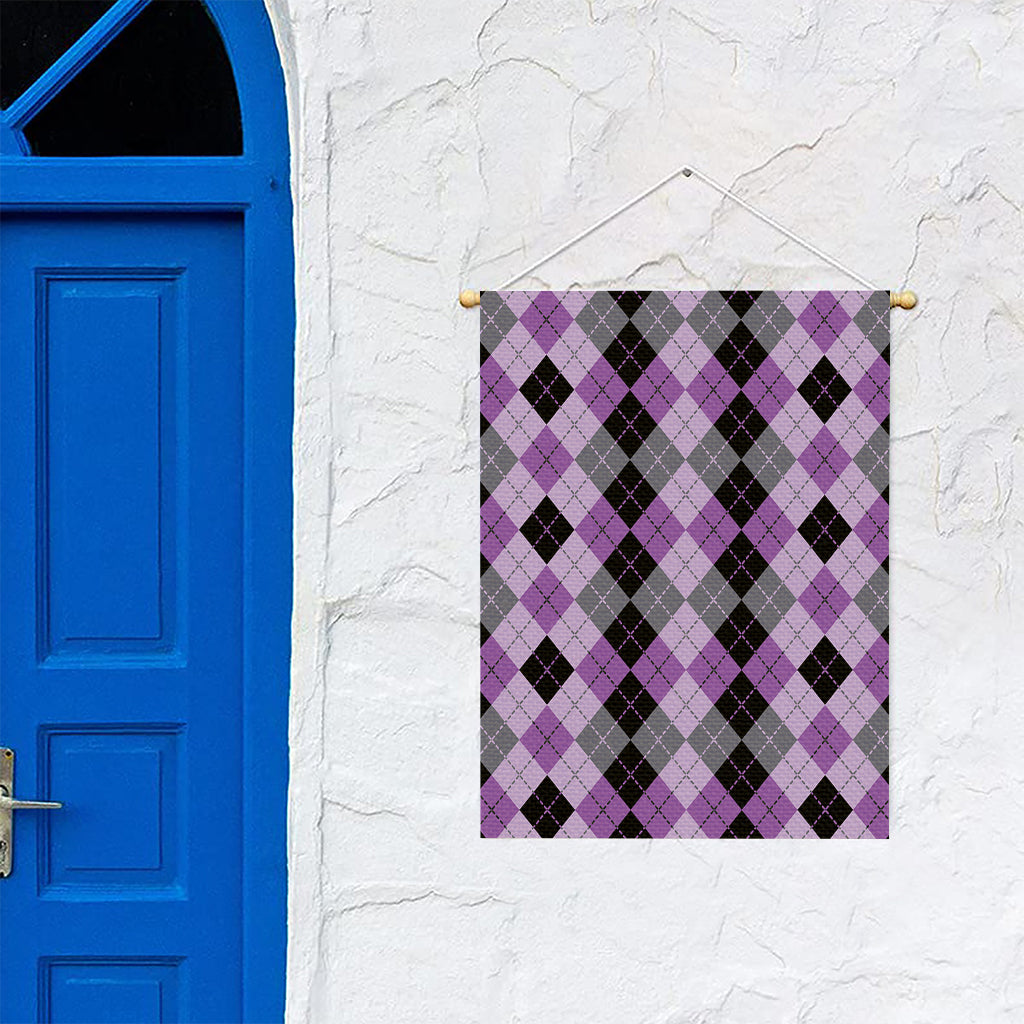 Black Grey And Violet Argyle Print Garden Flag