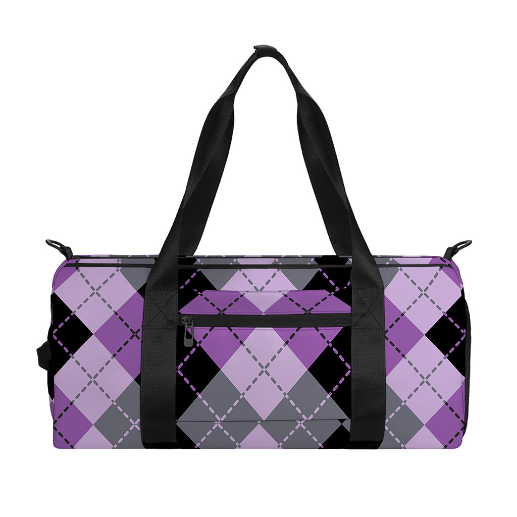 Black Grey And Violet Argyle Print Gym Bag