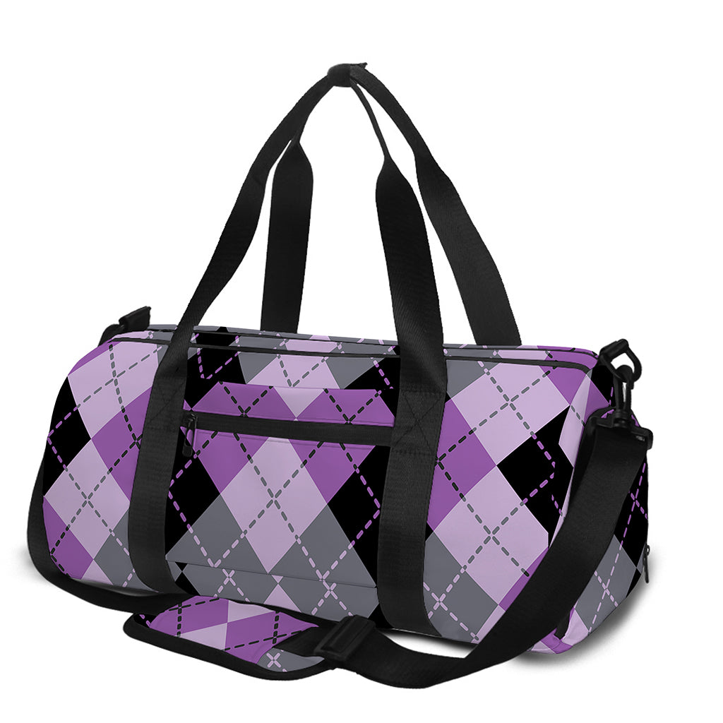 Black Grey And Violet Argyle Print Gym Bag