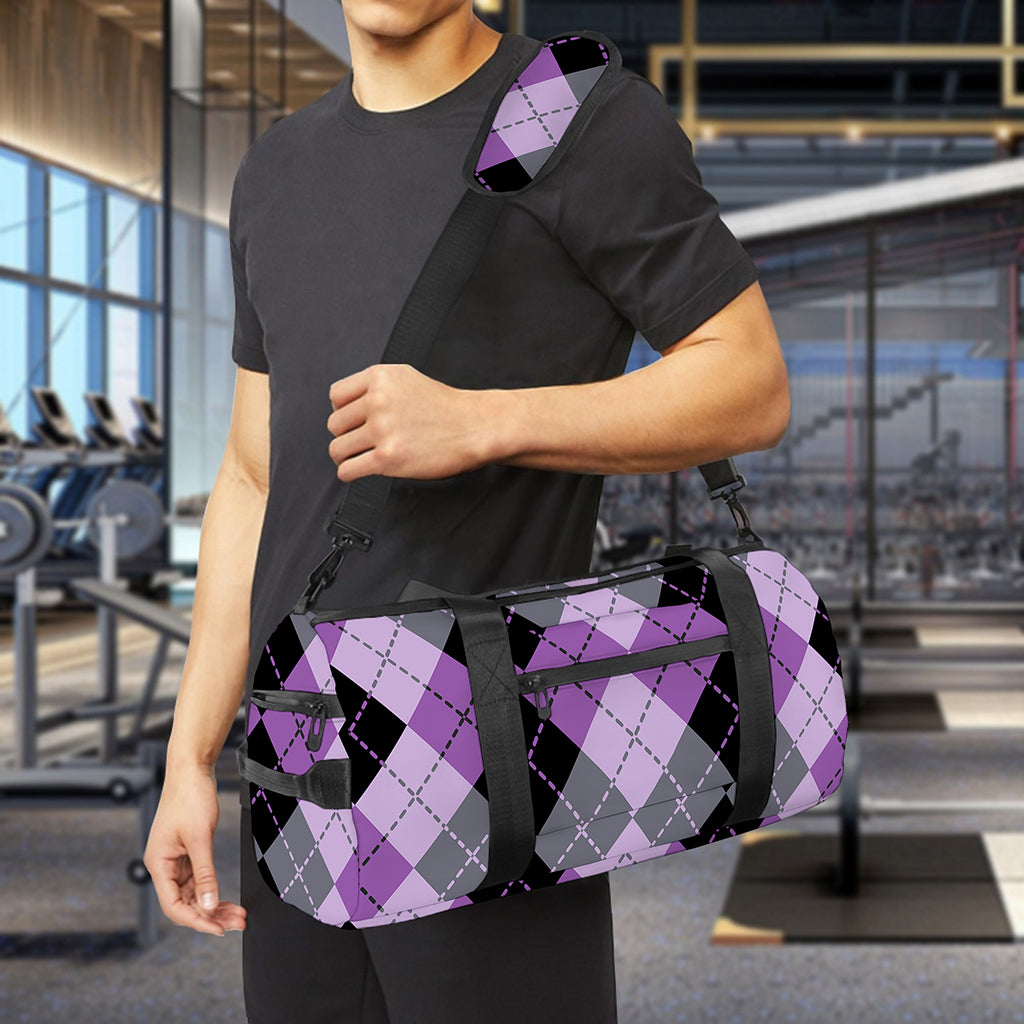 Black Grey And Violet Argyle Print Gym Bag