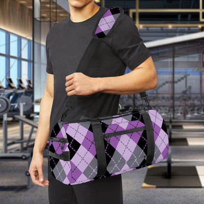 Black Grey And Violet Argyle Print Gym Bag