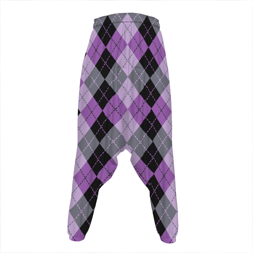 Black Grey And Violet Argyle Print Hammer Pants