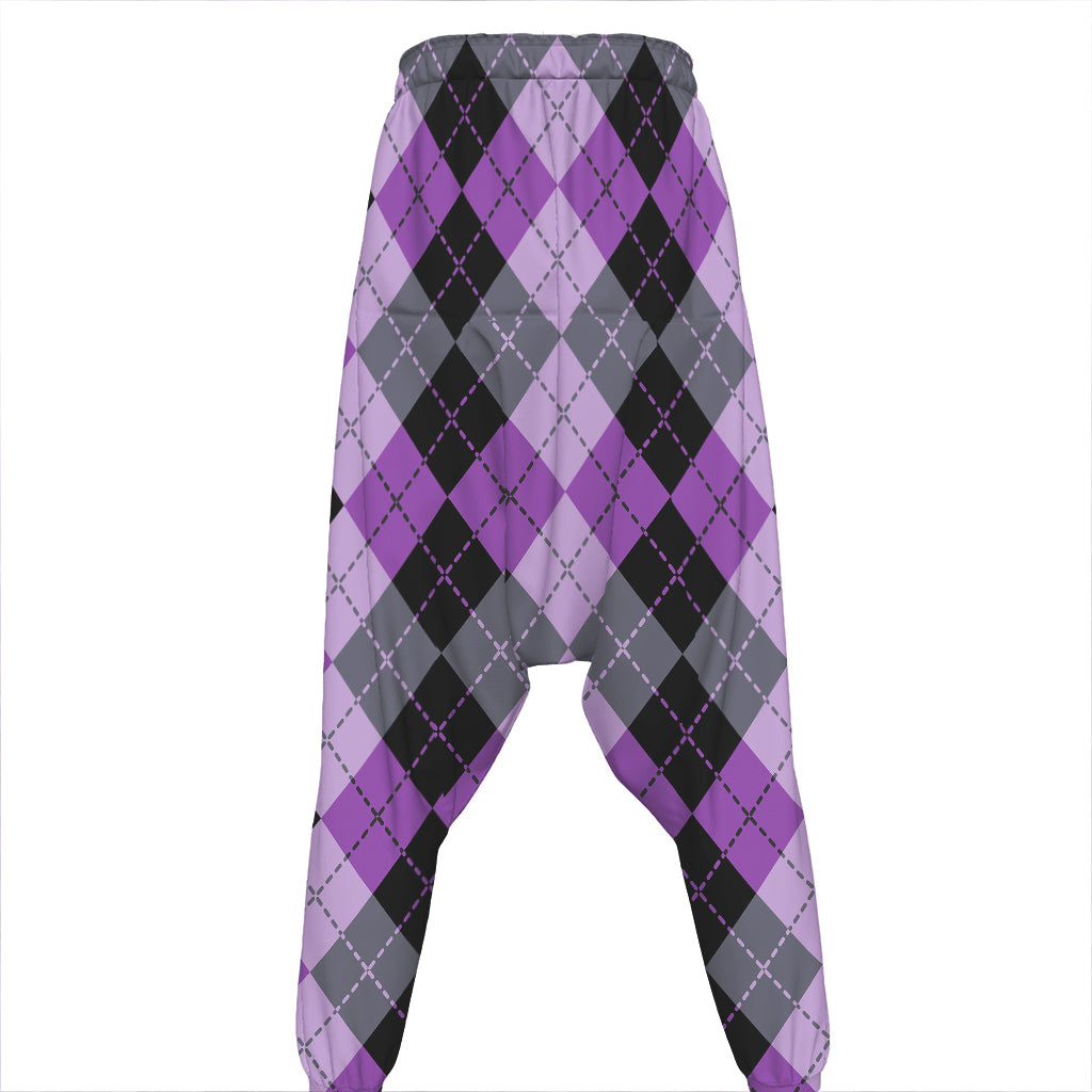 Black Grey And Violet Argyle Print Hammer Pants