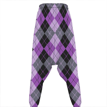 Black Grey And Violet Argyle Print Hammer Pants