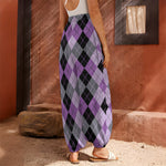 Black Grey And Violet Argyle Print Harem Pants