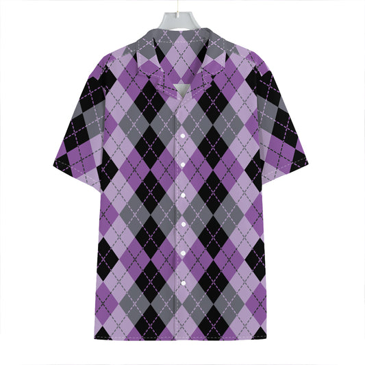 Black Grey And Violet Argyle Print Hawaiian Shirt