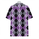 Black Grey And Violet Argyle Print Hawaiian Shirt