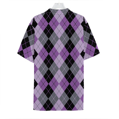 Black Grey And Violet Argyle Print Hawaiian Shirt