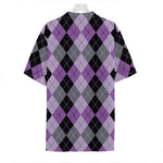 Black Grey And Violet Argyle Print Hawaiian Shirt