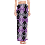Black Grey And Violet Argyle Print High Slit Maxi Skirt
