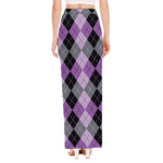 Black Grey And Violet Argyle Print High Slit Maxi Skirt