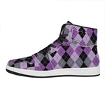 Black Grey And Violet Argyle Print High Top Leather Sneakers
