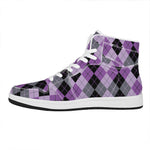 Black Grey And Violet Argyle Print High Top Leather Sneakers