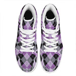 Black Grey And Violet Argyle Print High Top Leather Sneakers