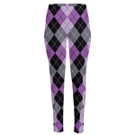 Black Grey And Violet Argyle Print High-Waisted Pocket Leggings