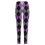 Black Grey And Violet Argyle Print High-Waisted Pocket Leggings