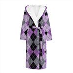Black Grey And Violet Argyle Print Hooded Bathrobe
