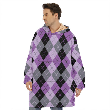 Black Grey And Violet Argyle Print Hoodie Blanket