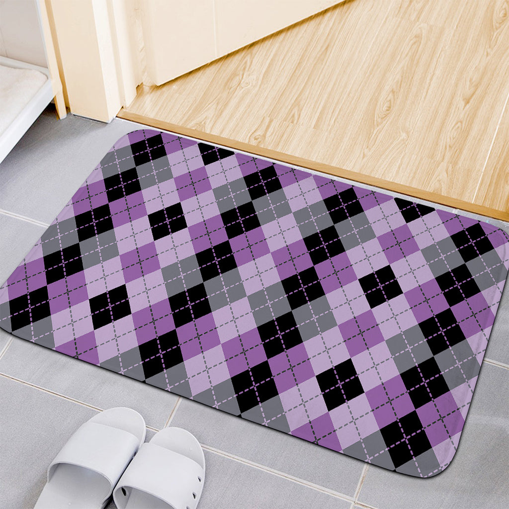 Black Grey And Violet Argyle Print Indoor Door Mat