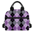 Black Grey And Violet Argyle Print Insulated Lunch Bag