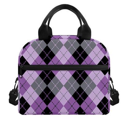Black Grey And Violet Argyle Print Insulated Lunch Bag