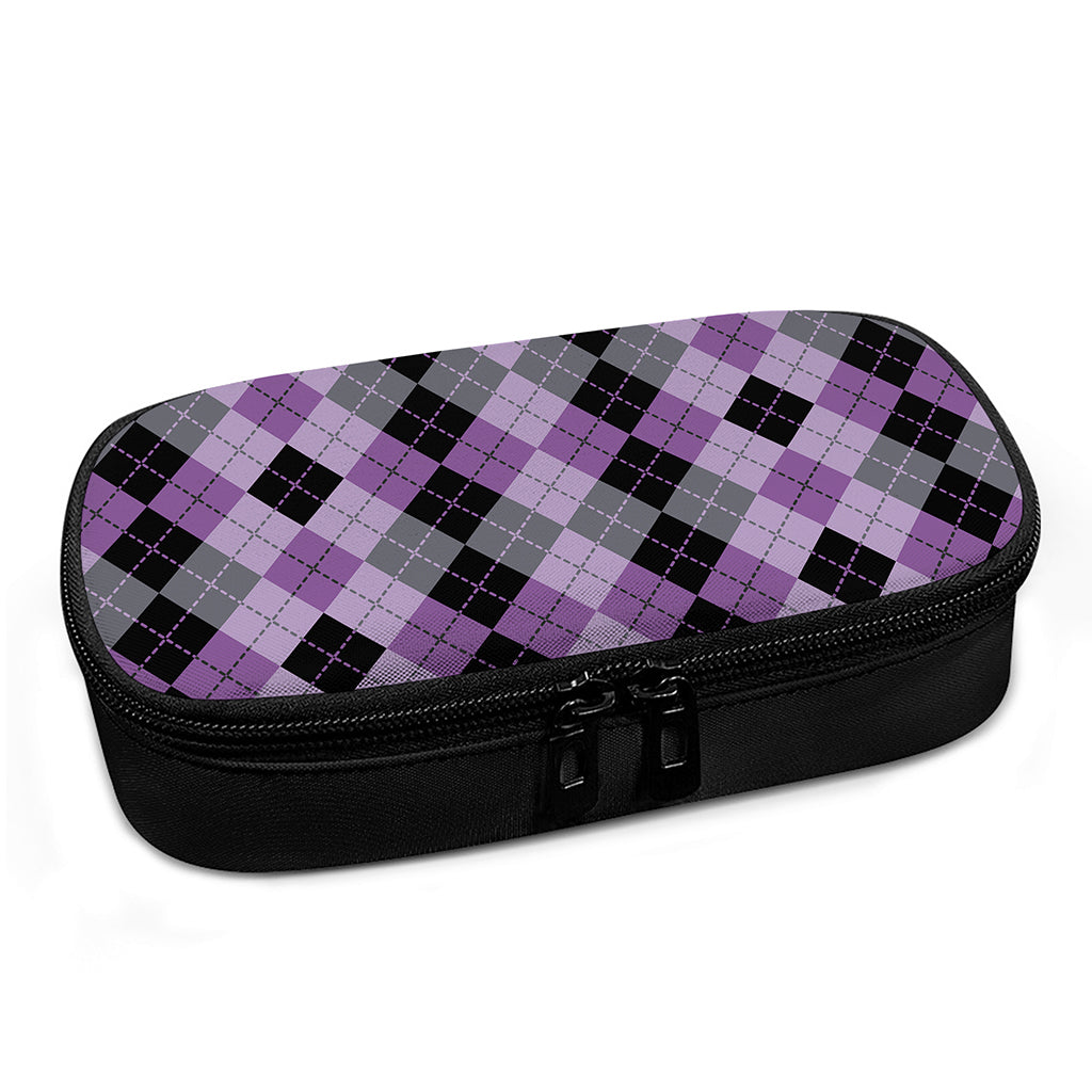 Black Grey And Violet Argyle Print Insulin Cooler Travel Case