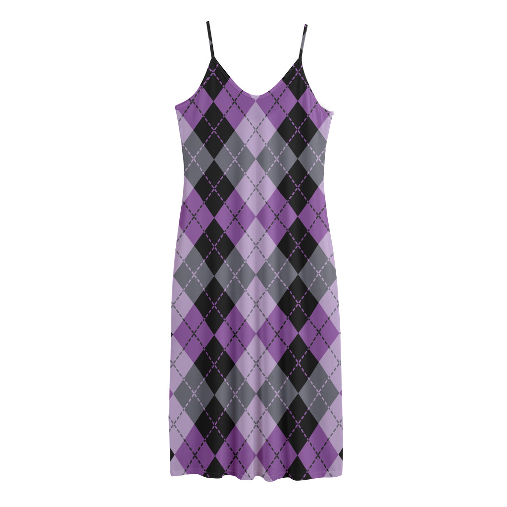 Black Grey And Violet Argyle Print Jersey Midi Cami Dress