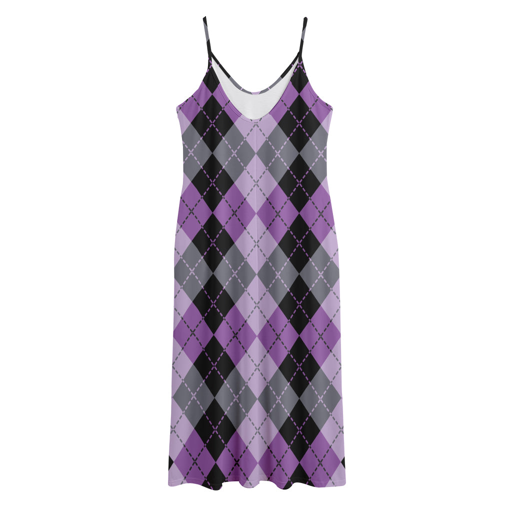 Black Grey And Violet Argyle Print Jersey Midi Cami Dress