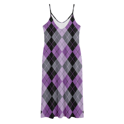 Black Grey And Violet Argyle Print Jersey Midi Cami Dress
