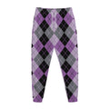 Black Grey And Violet Argyle Print Jogger Pants