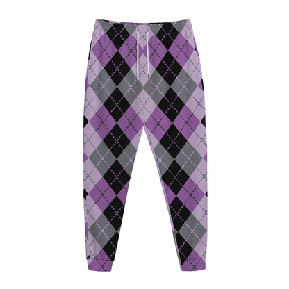 Black Grey And Violet Argyle Print Jogger Pants
