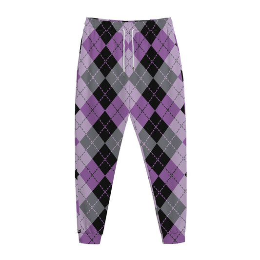 Black Grey And Violet Argyle Print Jogger Pants