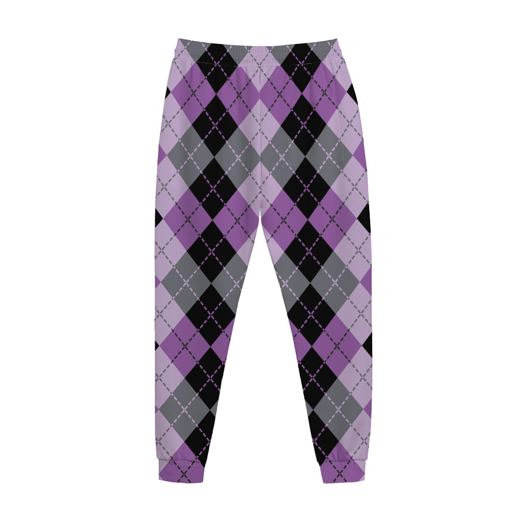 Black Grey And Violet Argyle Print Jogger Pants