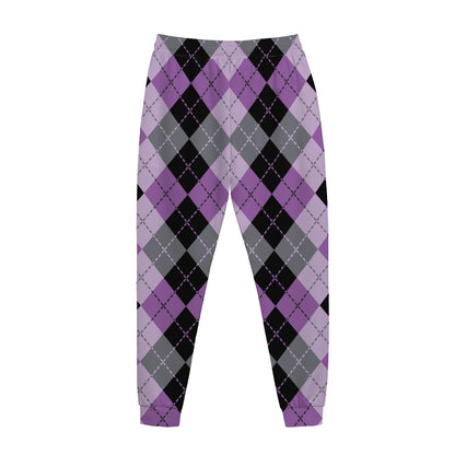 Black Grey And Violet Argyle Print Jogger Pants