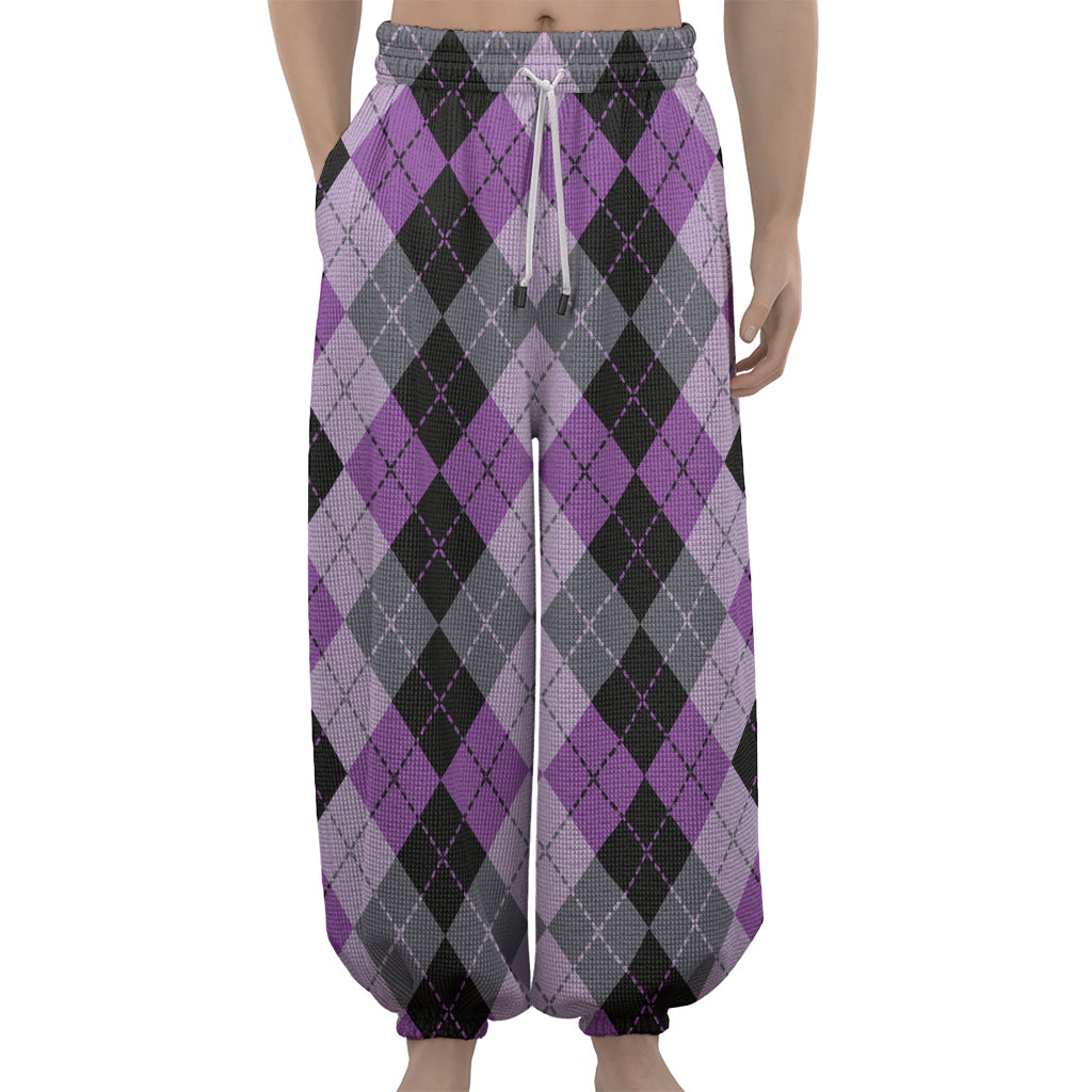 Black Grey And Violet Argyle Print Lantern Pants