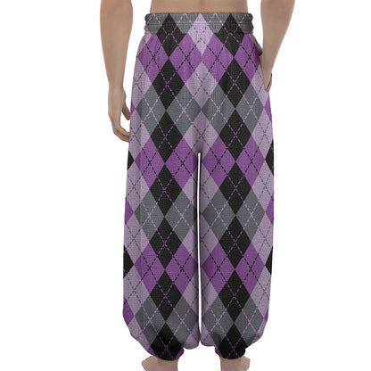 Black Grey And Violet Argyle Print Lantern Pants