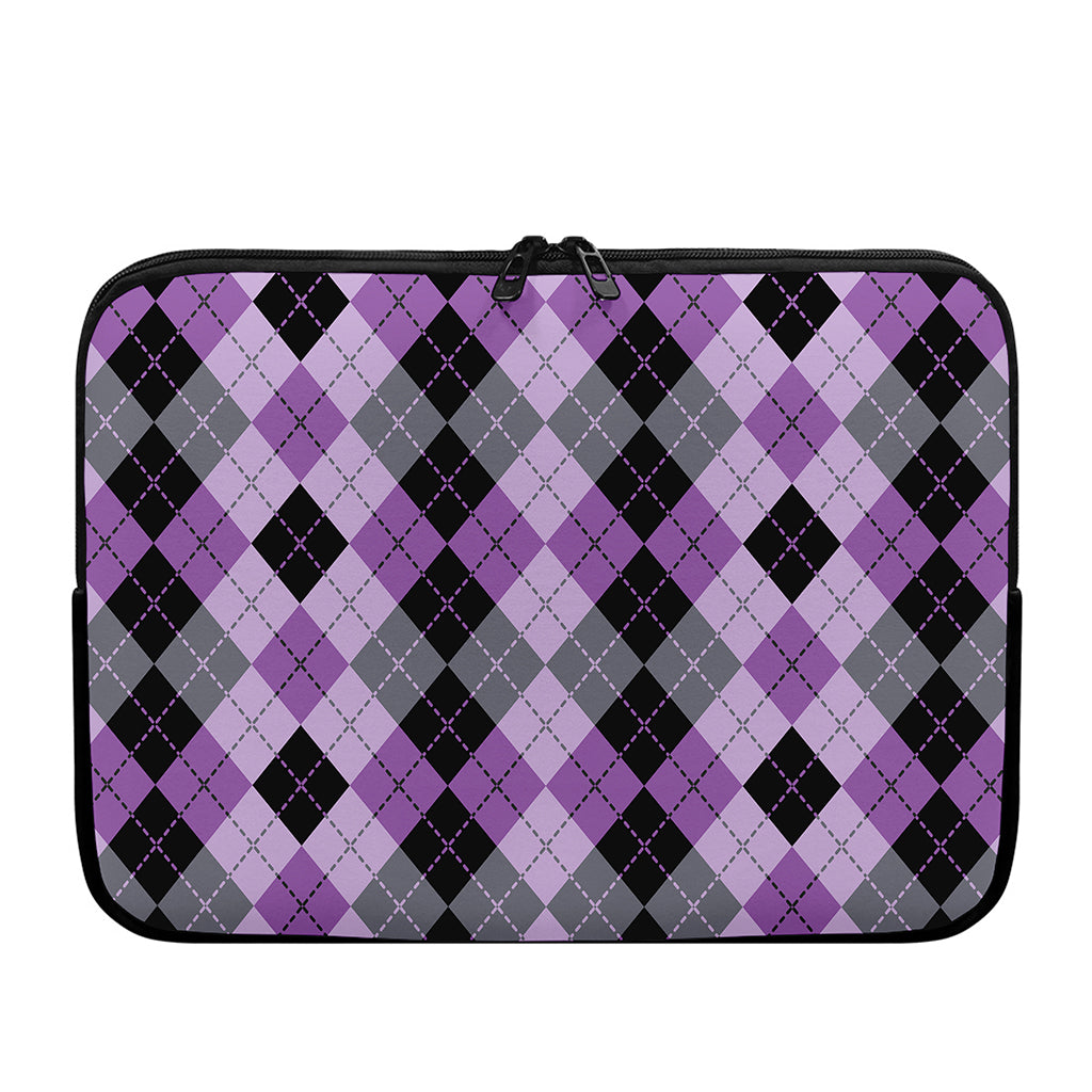 Black Grey And Violet Argyle Print Laptop Sleeve