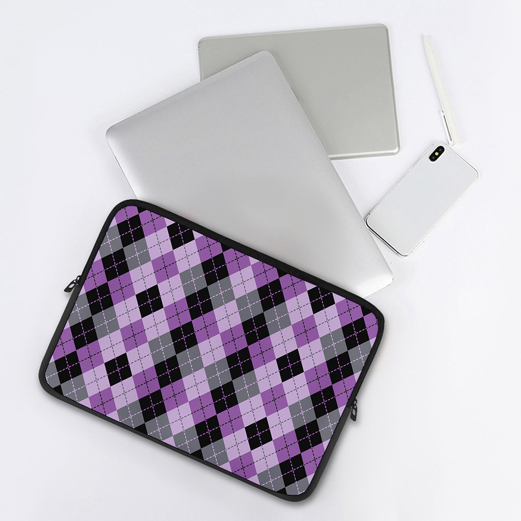 Black Grey And Violet Argyle Print Laptop Sleeve