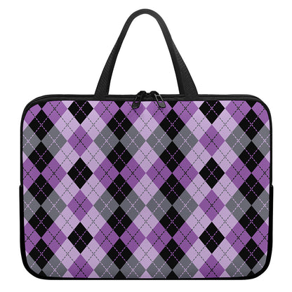Black Grey And Violet Argyle Print Laptop Sleeve With Handle