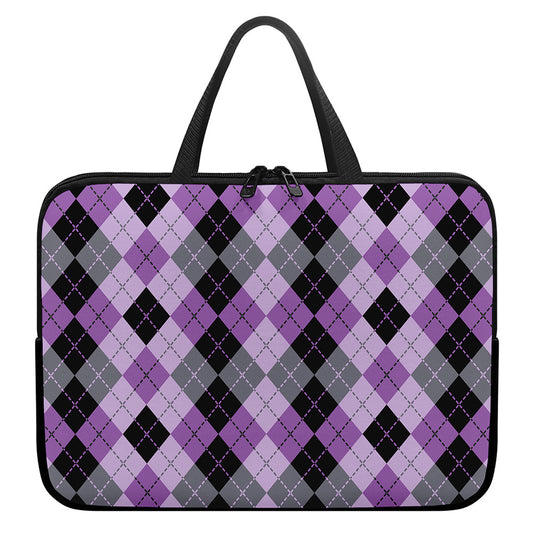 Black Grey And Violet Argyle Print Laptop Sleeve With Handle