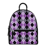 Black Grey And Violet Argyle Print Leather Backpack